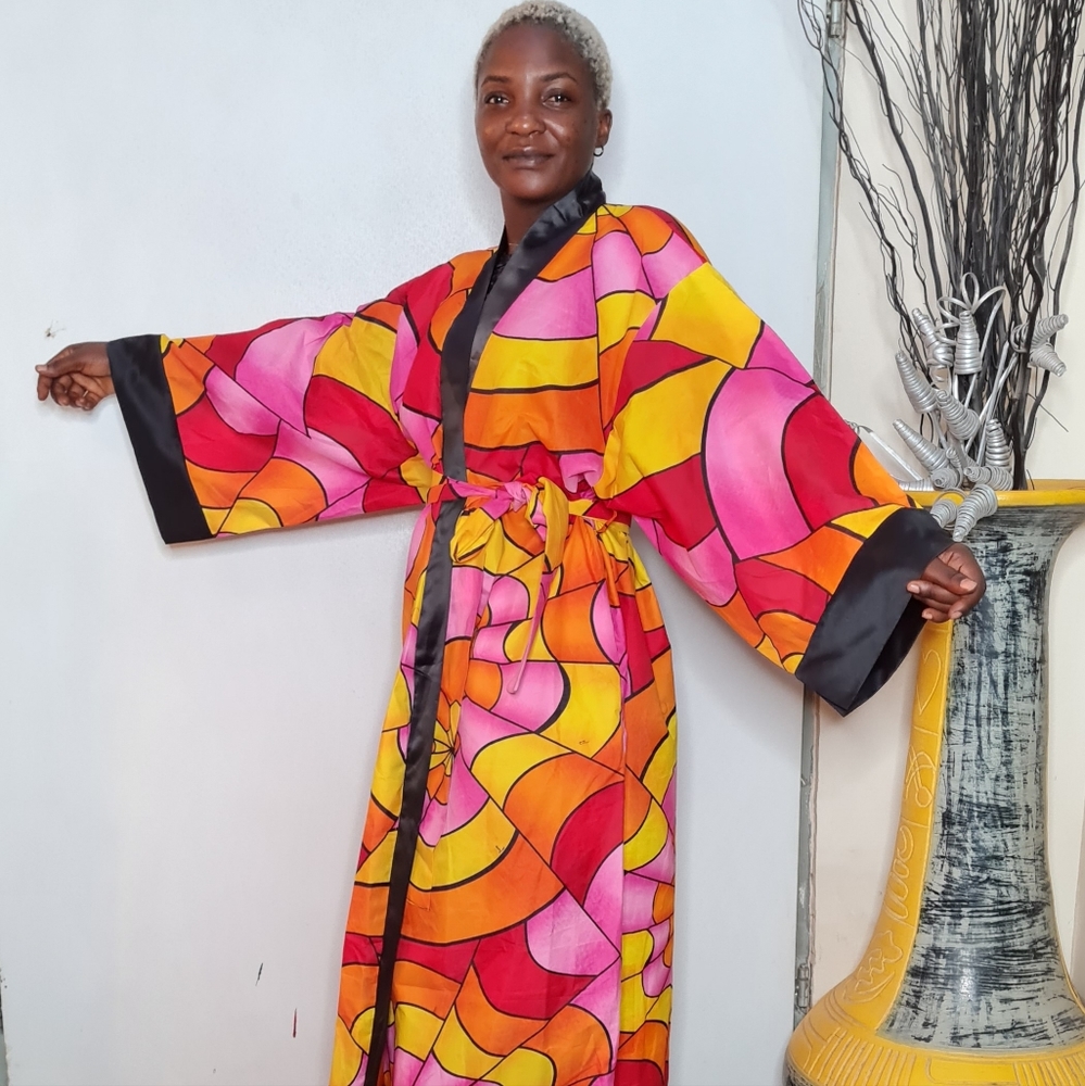 Retro print Ankara Kimono robe
